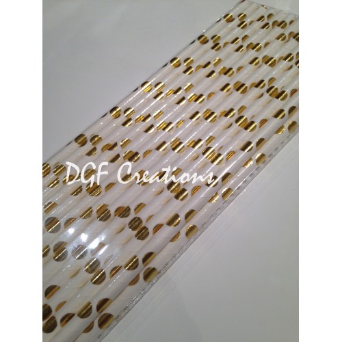 Polka Dot White & Gold Pattern  Paper Straw click on image to view different color option